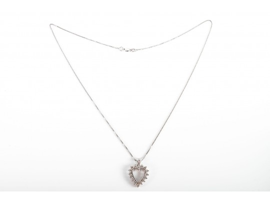 14k White Gold Moissanite Heart Pendant Necklace