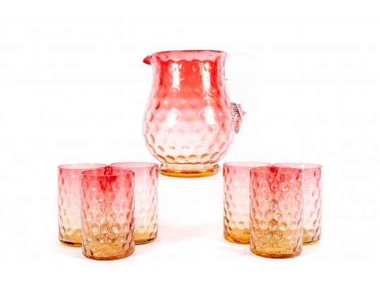 Amberina Coin Depression Glass Lemonade Set