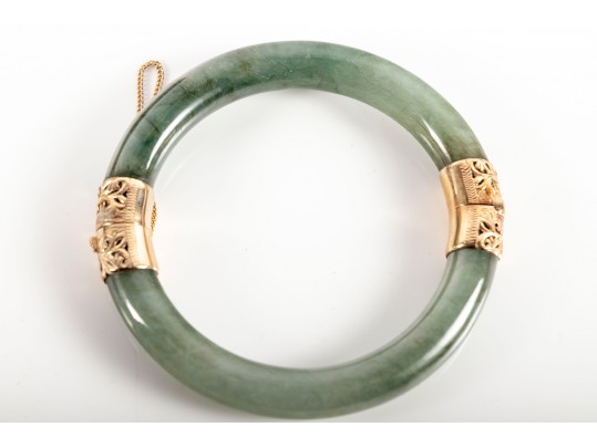 14k Yellow Gold And Jade Cuff Bracelet