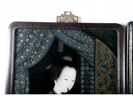 Chinese Reverse Paintings On Glass, Beautiful Women