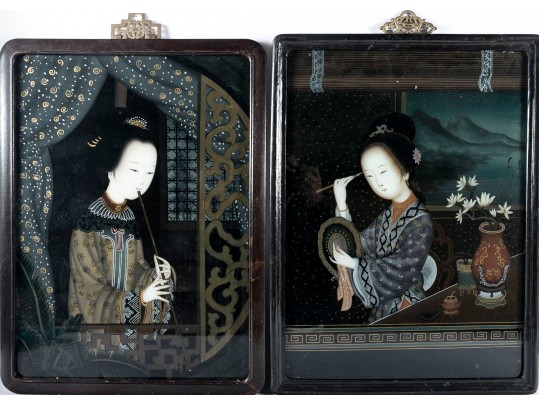 Chinese Reverse Paintings On Glass, Beautiful Women