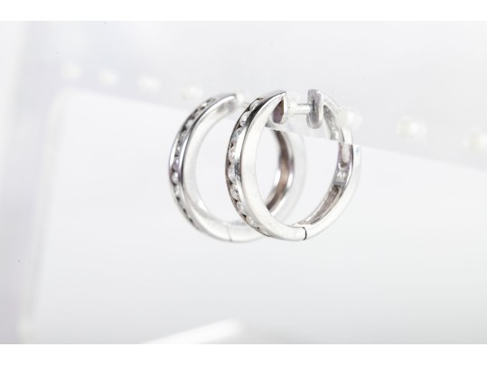 Similar 14k White Gold Diamond Hoop Earrings