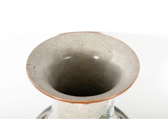 Beautiful Chinese Crackle Glaze Famille Rose Vase With Moths And Flowers