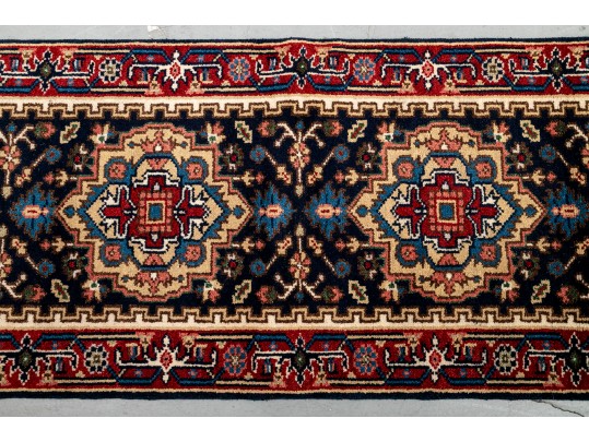 Serapi Wool Runner Rug In Red, Blue, And Cream (10’2” X 2’8”) NEW