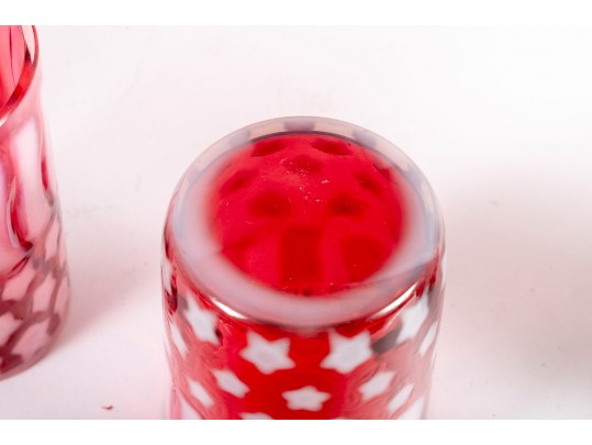 Fenton Patriotic Stars And Stripes Cranberry Glass Cups