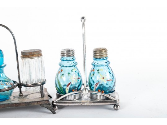 Painted Blue Glass Spice Shaker Cruets