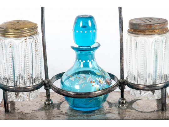 Painted Blue Glass Spice Shaker Cruets