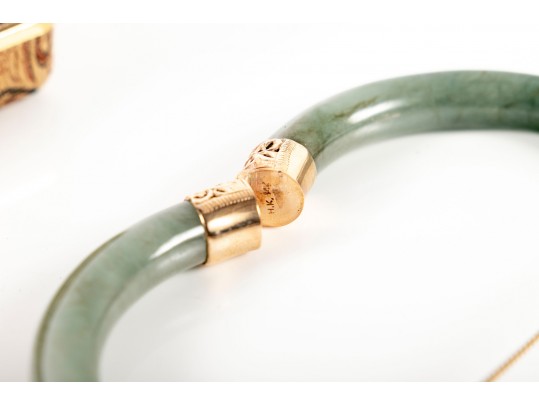 14k Yellow Gold And Jade Cuff Bracelet