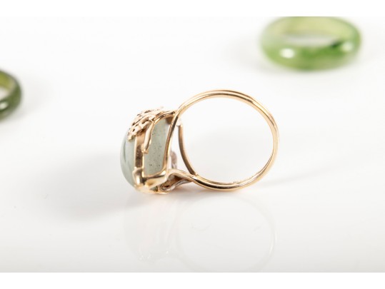 Trio Of Jade Rings, One In 14k Yellow Gold