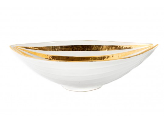 Johnathan Adler White And Gilt Ceramic Bowl