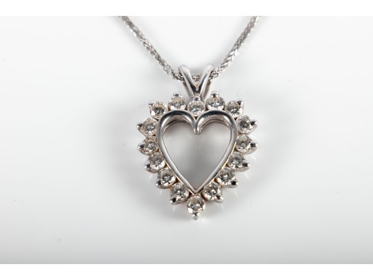 14k White Gold Moissanite Heart Pendant Necklace