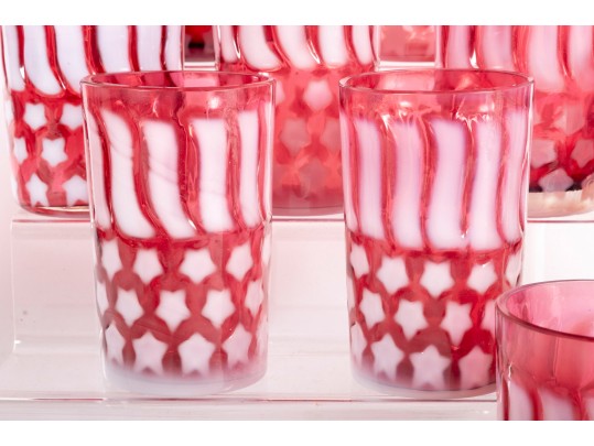 Fenton Patriotic Stars And Stripes Cranberry Glass Cups
