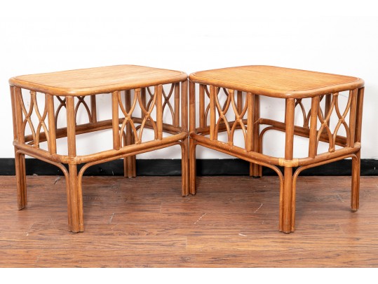 Pair Of MCM Rattan End Tables