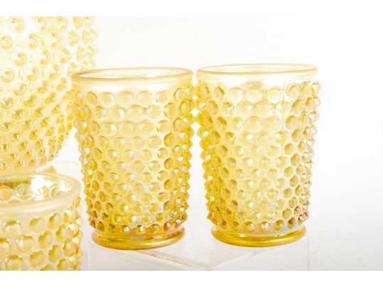 Fenton Yellow Hobnail Carnival Glass Lemonade Set