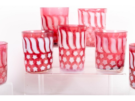 Fenton Patriotic Stars And Stripes Cranberry Glass Cups