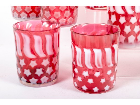 Fenton Patriotic Stars And Stripes Cranberry Glass Cups