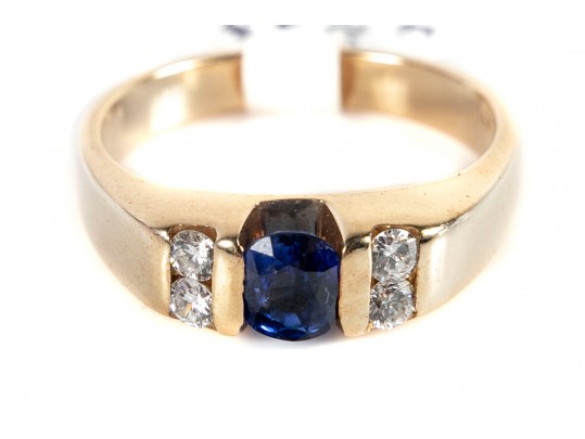 14k Yellow Gold Sapphire And Diamond Ring Size 6