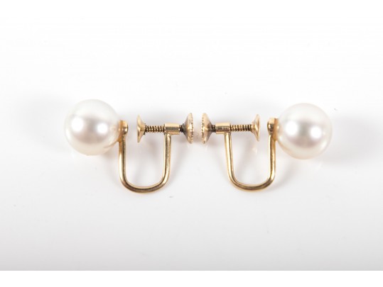Mikimoto 14k Yellow Gold Cultured Pearl Screw-Back Clip-On Earrings