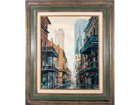 Larry Strickland (American [AL], B. 1948) Oil On Board, City Scene