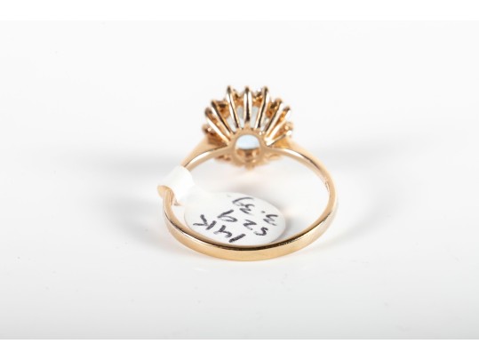 14k Yellow Gold Aquamarine And Moissanite Ring Size 8.75