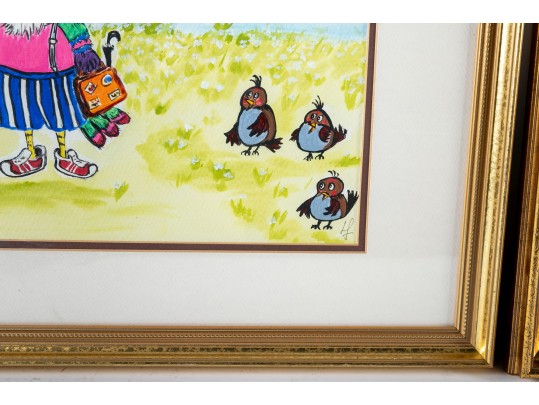 Liuba Fehl (American [SC], B. 1962) Acrylic On Paper Paintings Of Fun Animals