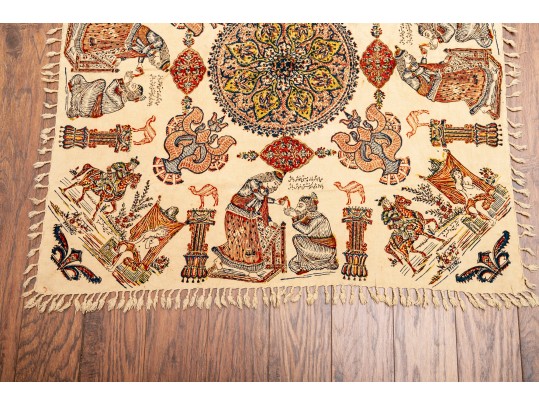 Iranian Vintage Ghalamkar Textile, Figures And Mandala