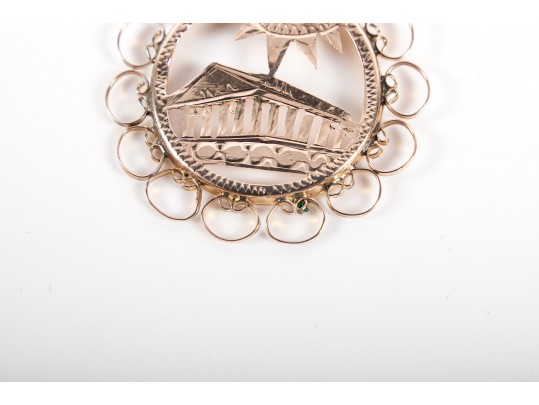 1930's 14k Yellow Gold Pendant Depicting The Parthenon