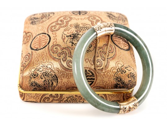 14k Yellow Gold And Jade Cuff Bracelet