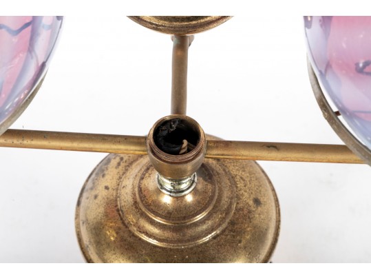 Electric Student Lamp With Cranberry Striped Glass Shades