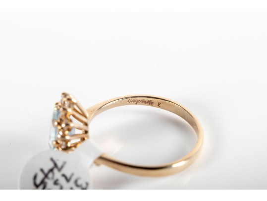 14k Yellow Gold Aquamarine And Moissanite Ring Size 8.75