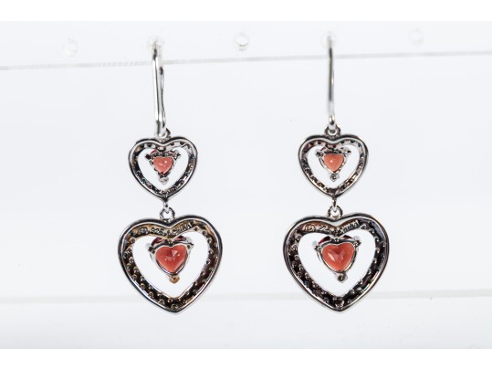 Pretty Sterling Silver And Garnet Heart Dangle Earrings