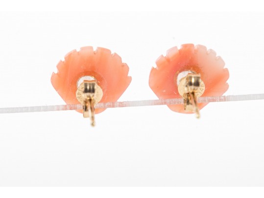 14k Yellow Gold Angel Skin Coral Shell-Shaped Stud Earrings