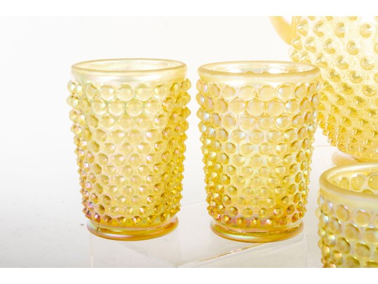 Fenton Yellow Hobnail Carnival Glass Lemonade Set