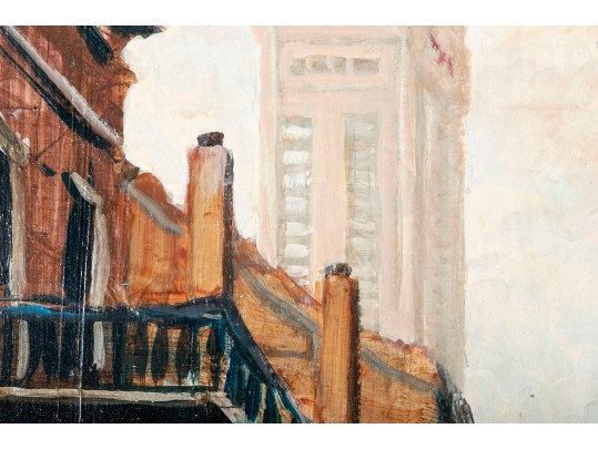 Larry Strickland (American [AL], B. 1948) Oil On Board, City Scene