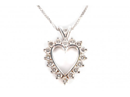 14k White Gold Moissanite Heart Pendant Necklace