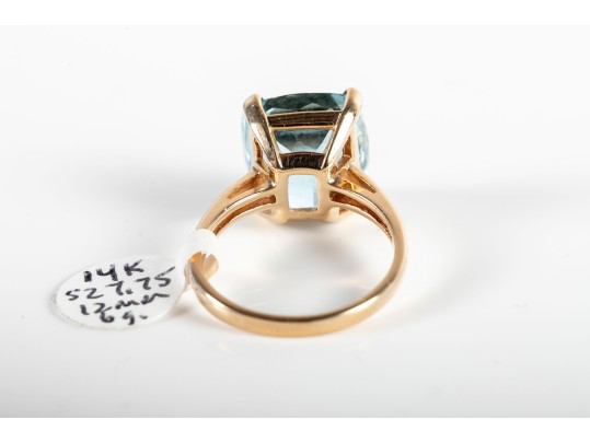 14k Yellow Gold Aquamarine Ring Size 7