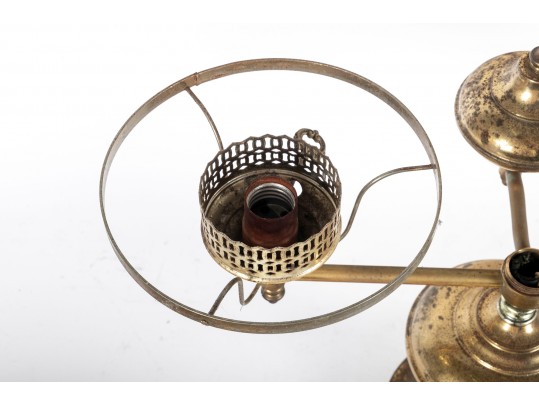 Electric Student Lamp With Cranberry Striped Glass Shades