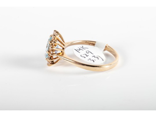 14k Yellow Gold Aquamarine And Moissanite Ring Size 8.75