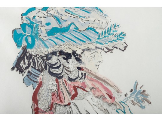 Attrib. Tony Putnam Jr. (American [NC], 1933-1990) Fashion Plate Of A Woman In A Large Dress