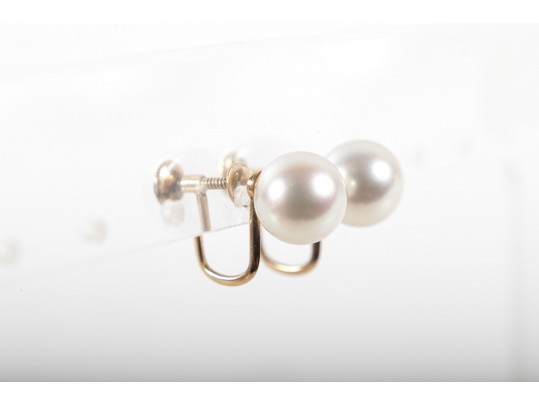 Mikimoto 14k Yellow Gold Cultured Pearl Screw-Back Clip-On Earrings
