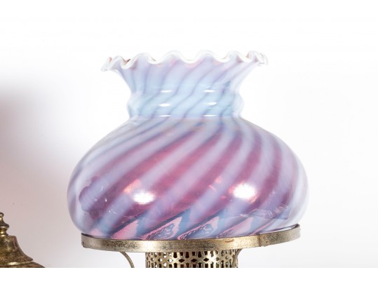 Electric Student Lamp With Cranberry Striped Glass Shades