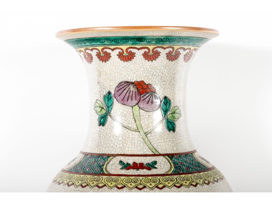 Beautiful Chinese Crackle Glaze Famille Rose Vase With Moths And Flowers