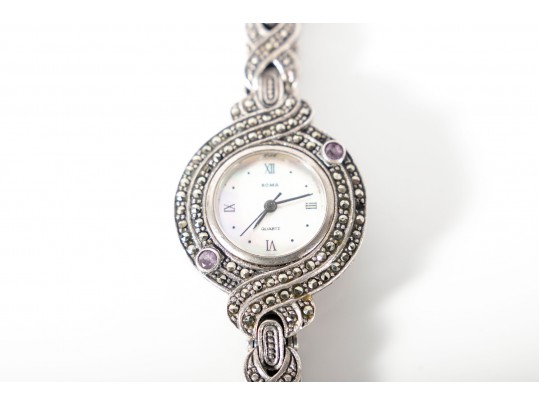 Boma Sterling Silver Wristwatch With MOP And Amethyst