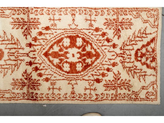 Eye-Catching Turkish Styled Wool Runner Rug In Red And Cream (8'9