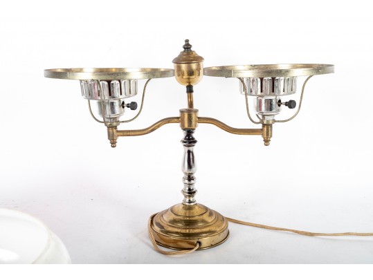 Cranberry And Milk Glass Electric Student Lamp