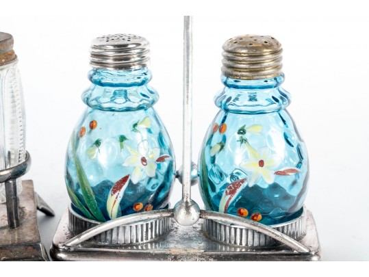Painted Blue Glass Spice Shaker Cruets