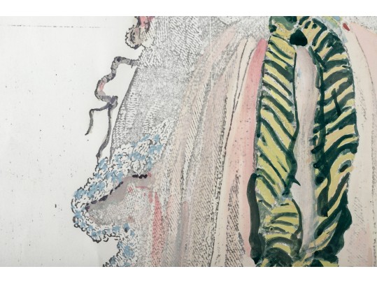 Attrib. Tony Putnam Jr. (American [NC], 1933-1990) Fashion Plate Of A Woman In A Large Dress