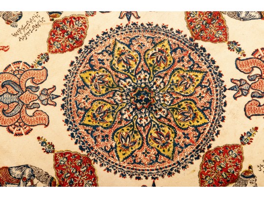 Iranian Vintage Ghalamkar Textile, Figures And Mandala