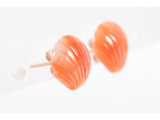14k Yellow Gold Angel Skin Coral Shell-Shaped Stud Earrings