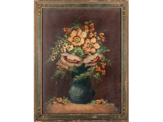 Nicely Aged Painting On Board Floral Still Life